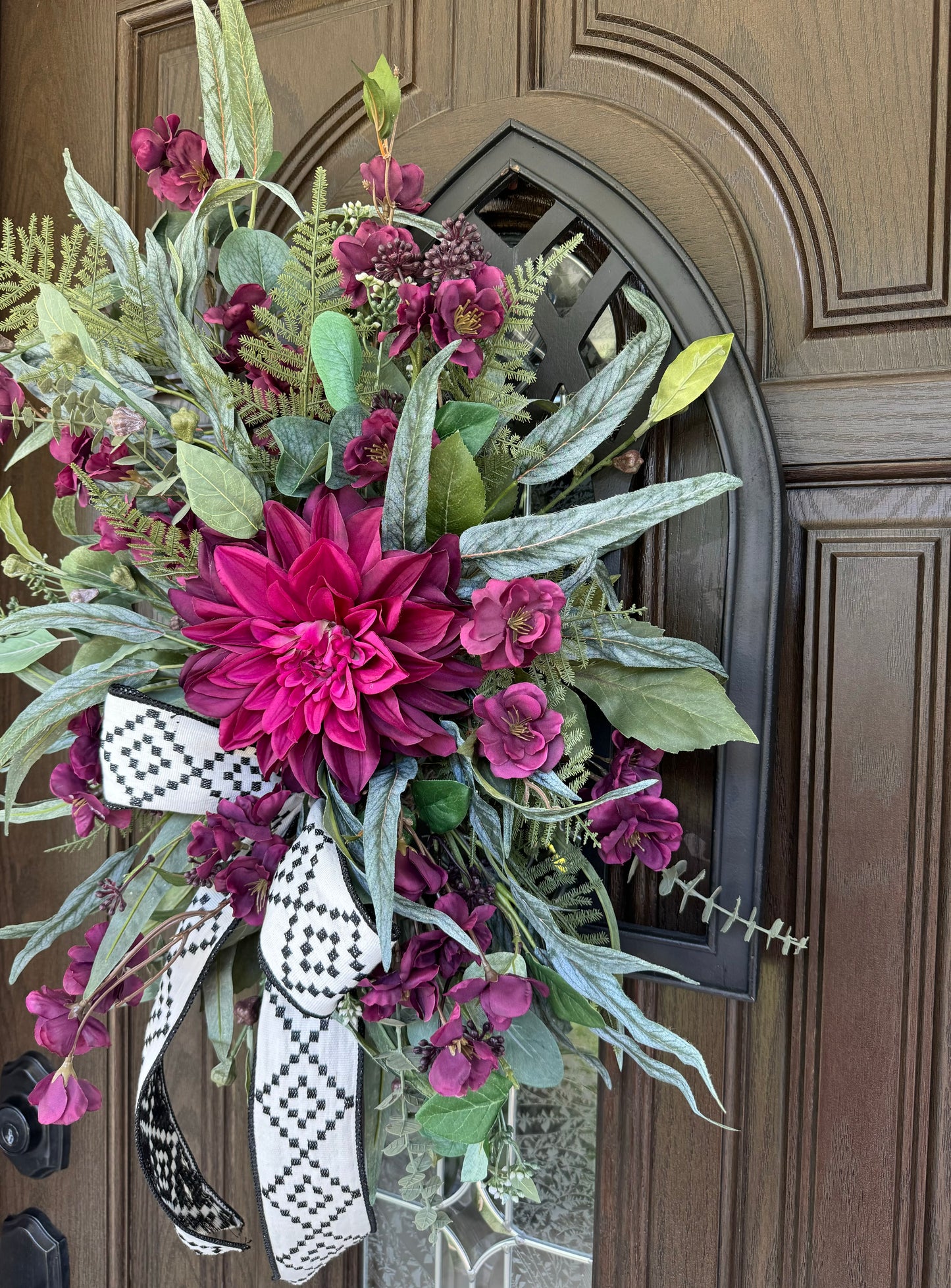 Burgundy Dahlia and Floral Wreath on Frame