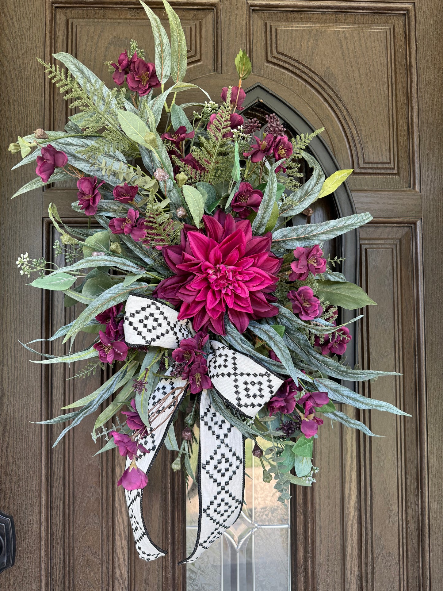 Burgundy Dahlia and Floral Wreath on Frame