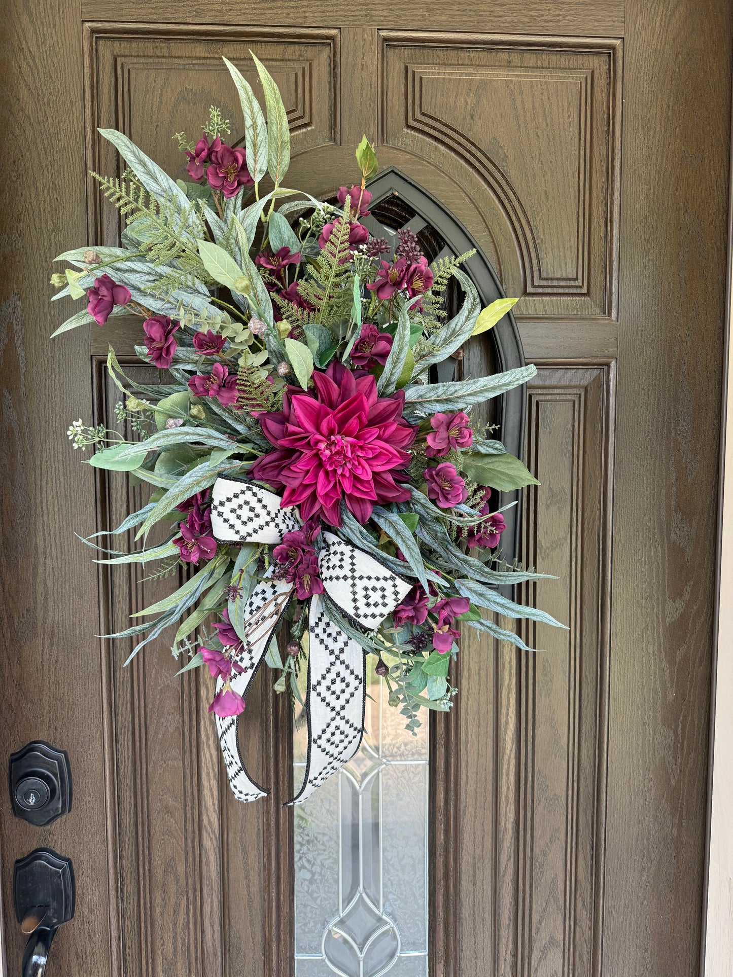 Burgundy Dahlia and Floral Wreath on Frame