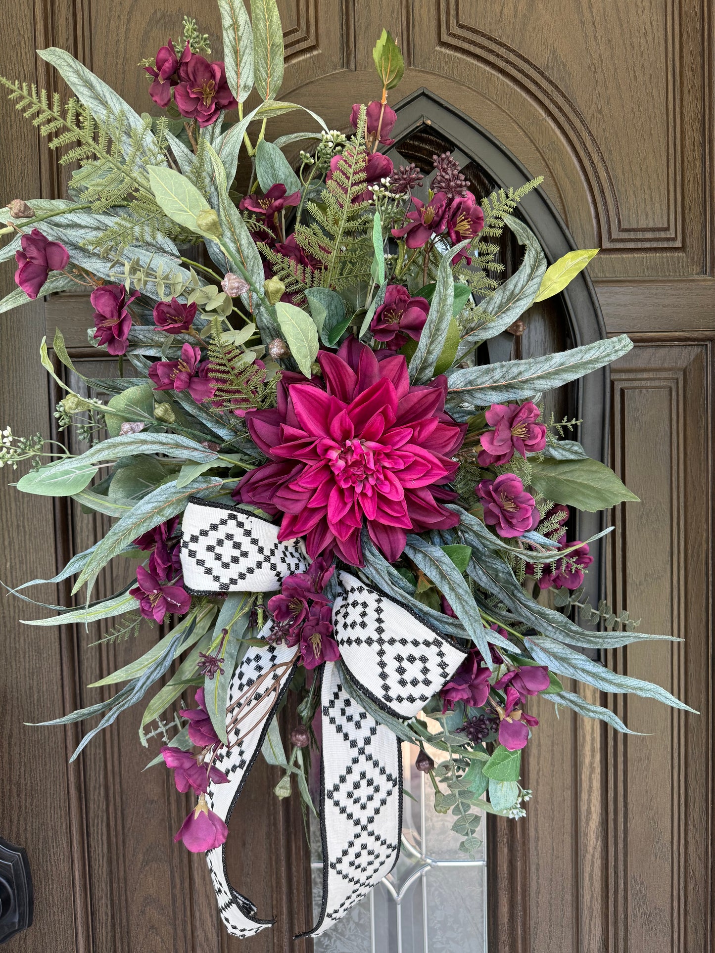 Burgundy Dahlia and Floral Wreath on Frame