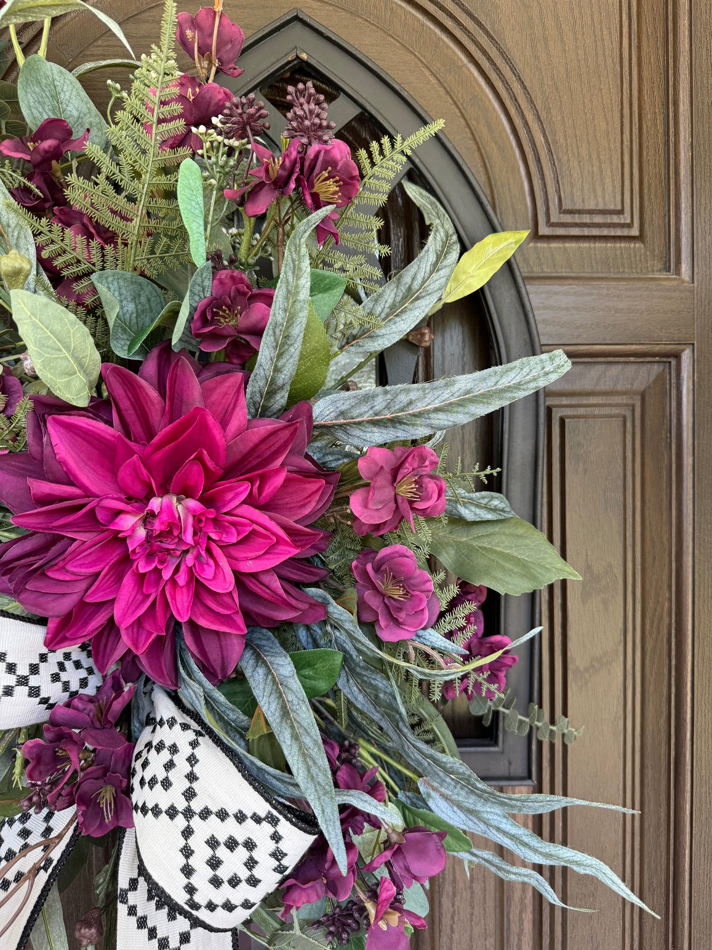 Burgundy Dahlia and Floral Wreath on Frame