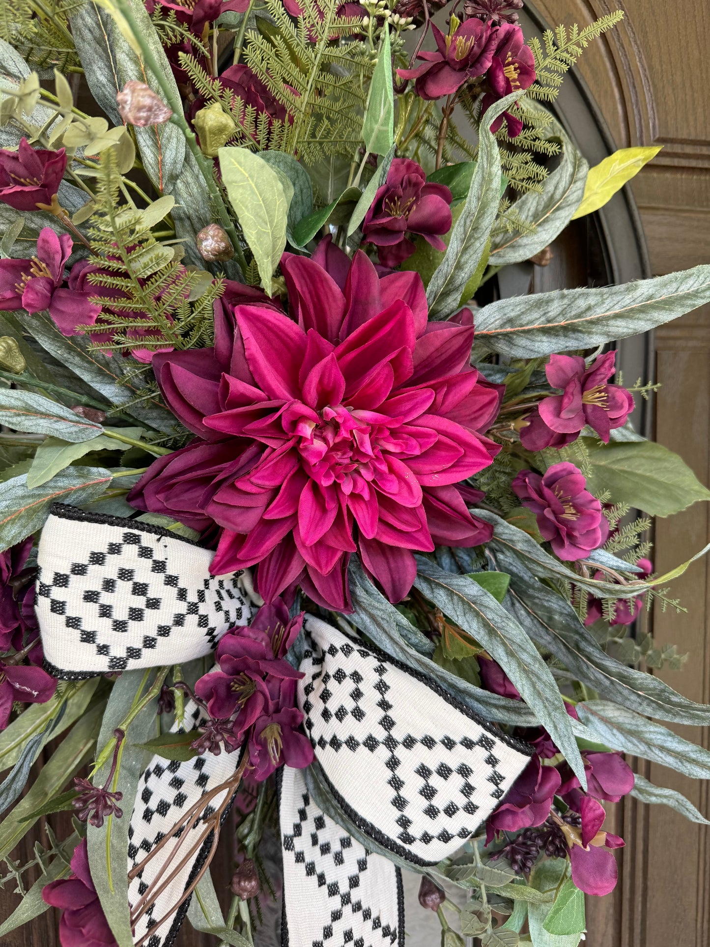 Burgundy Dahlia and Floral Wreath on Frame