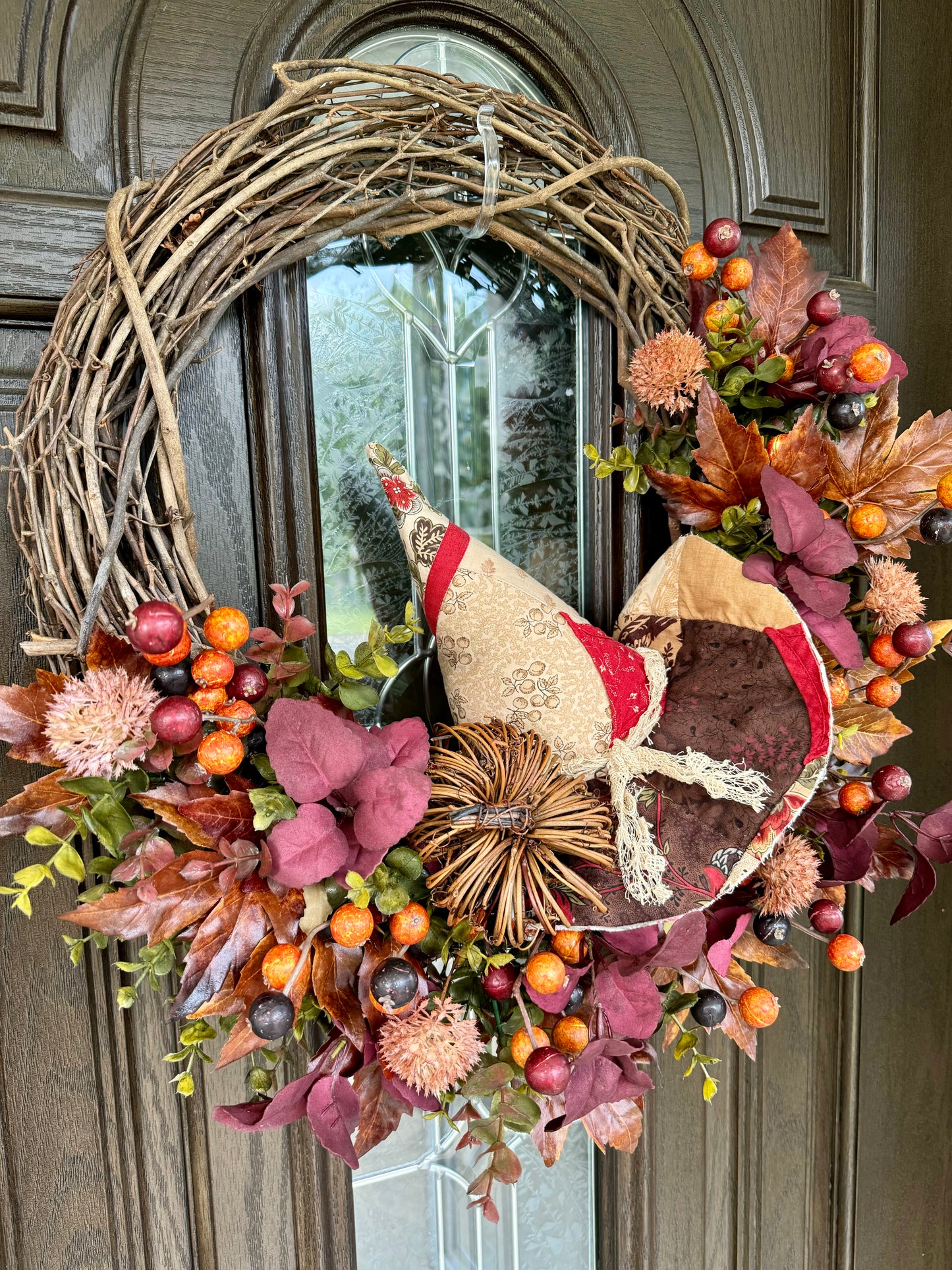 Autumn Grapevine Wreath with Witch Hat