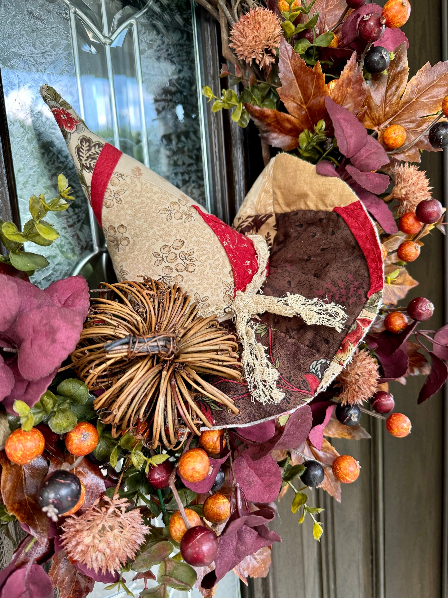 Autumn Grapevine Wreath with Witch Hat