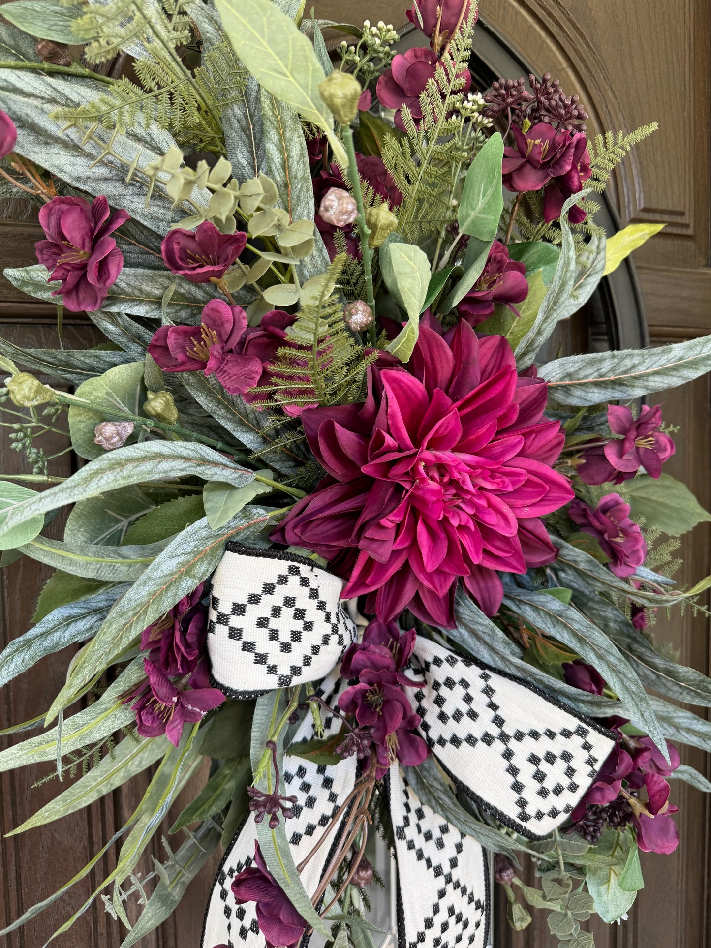 Burgundy Dahlia and Floral Wreath on Frame