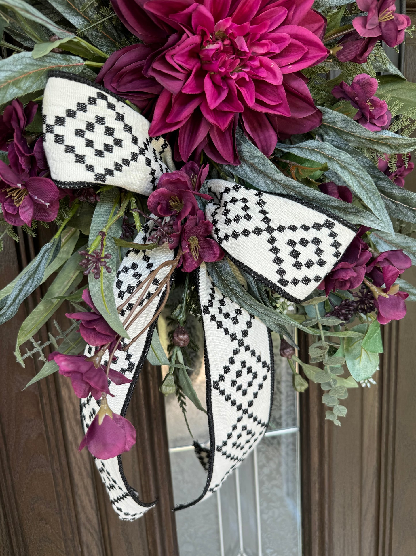 Burgundy Dahlia and Floral Wreath on Frame