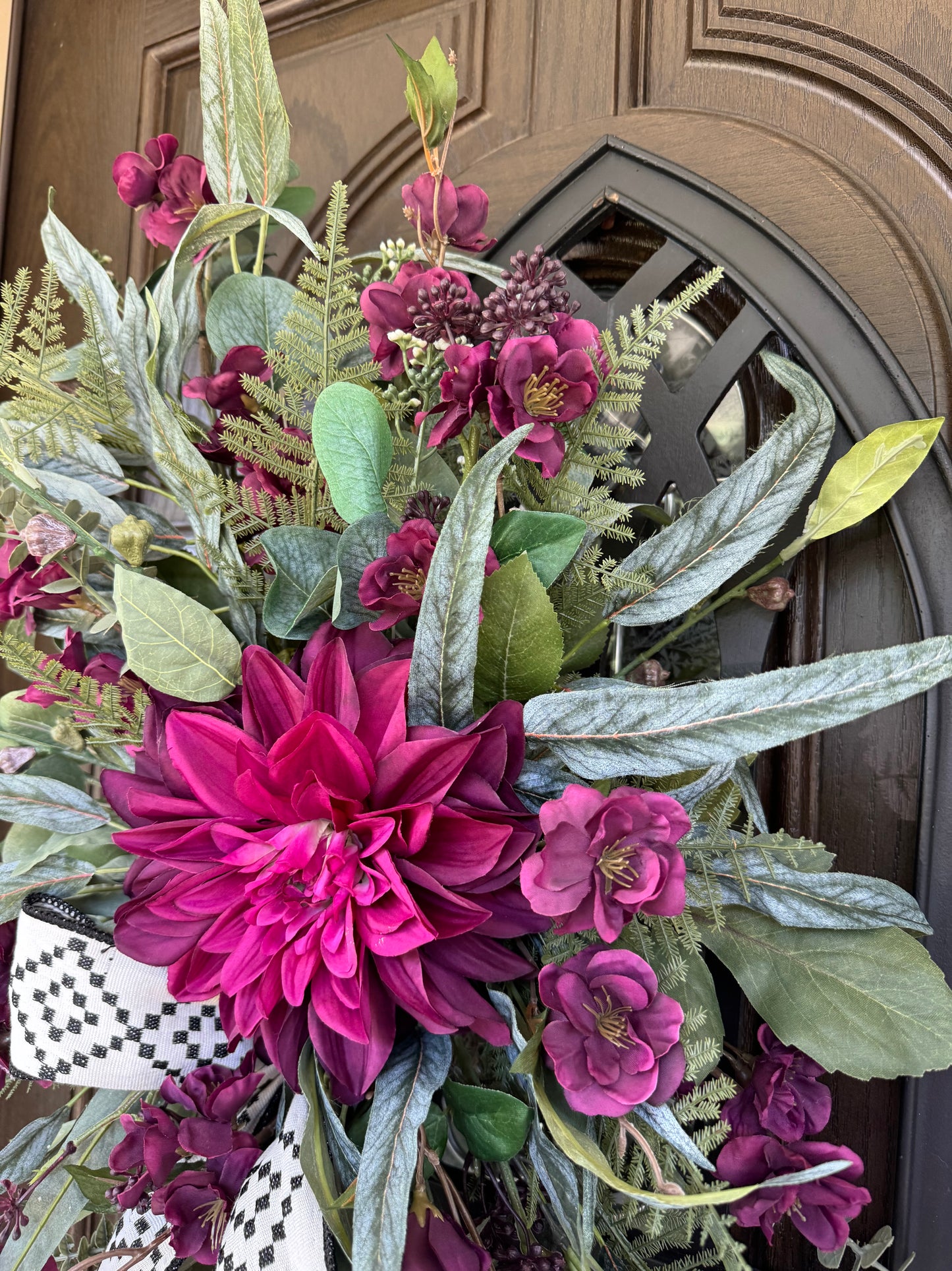 Burgundy Dahlia and Floral Wreath on Frame