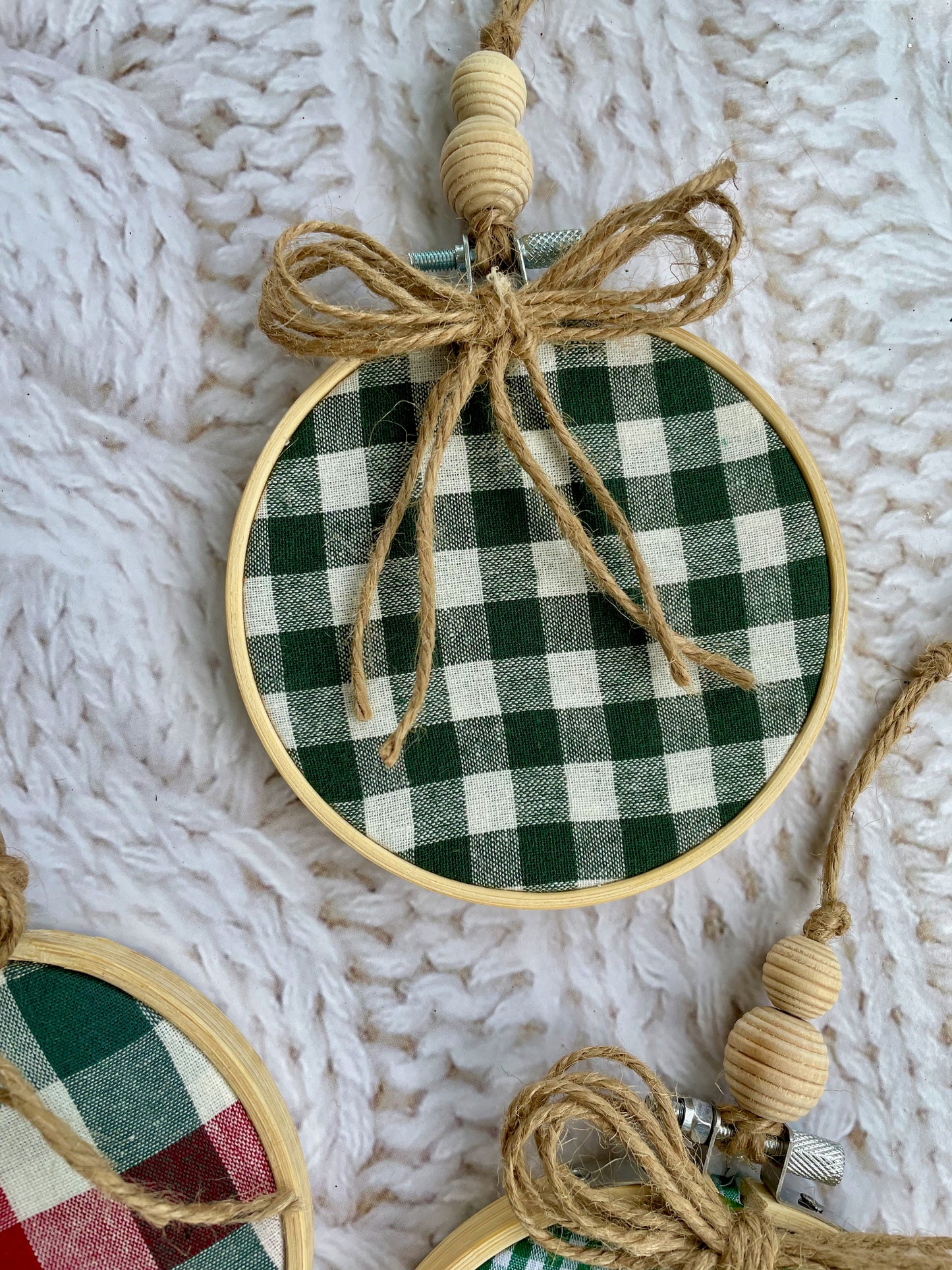 Red and Green Buffalo Plaid Embroidery Hoop Ornaments