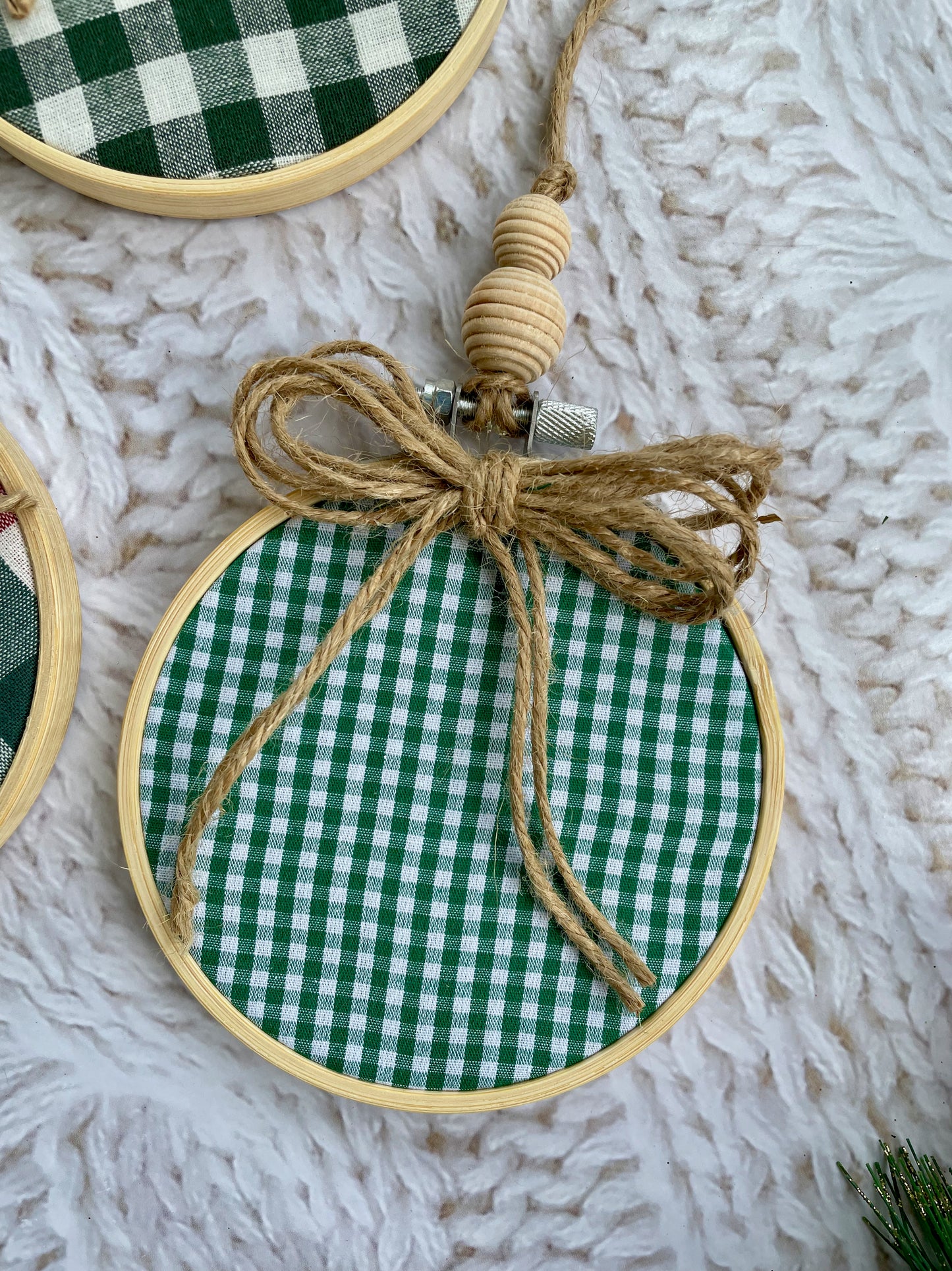 Red and Green Buffalo Plaid Embroidery Hoop Ornaments