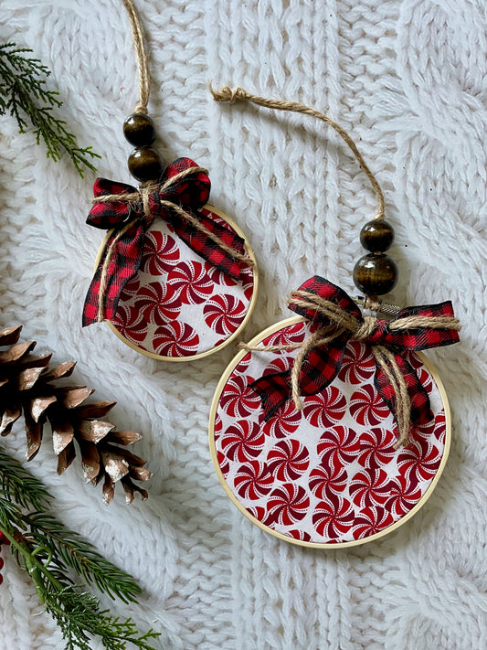 Peppermint Candy Embroidery Hoop Ornaments